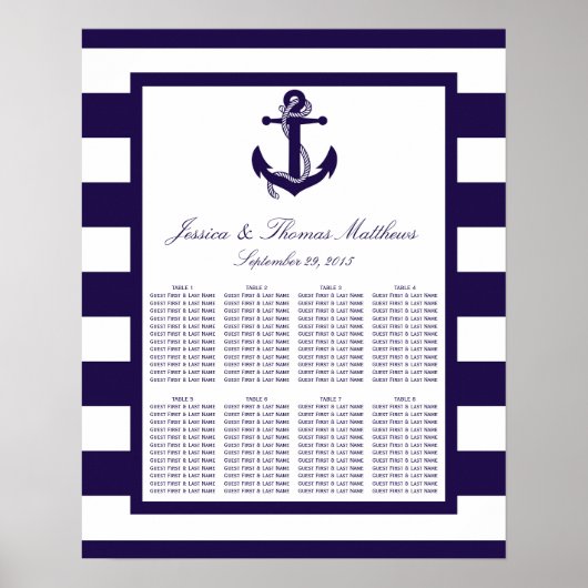 Het Nautical Anchor Navy Stripe Wedding Collectie Poster (Voorkant)
