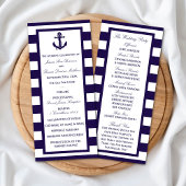 Het Nautical Anchor Navy Stripe Wedding Collectie Programmakaart