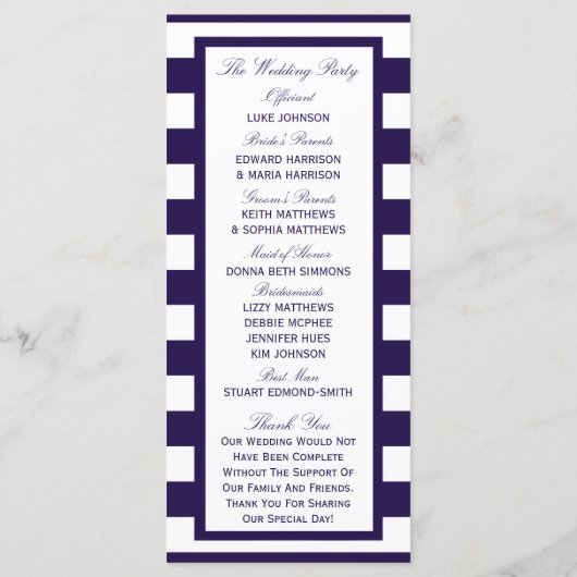 Het Nautical Anchor Navy Stripe Wedding Collectie Programmakaart (Achterkant)