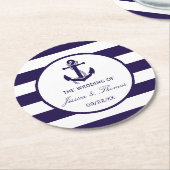 Het Nautical Anchor Navy Stripe Wedding Collectie Ronde Kartonnen Onderzetter (Gebogen)