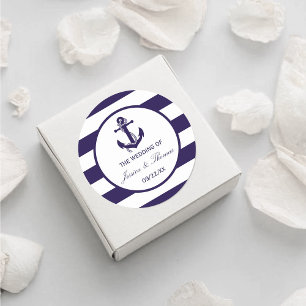 Het Nautical Anchor Navy Stripe Wedding Collectie Ronde Sticker