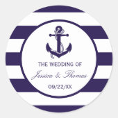 Het Nautical Anchor Navy Stripe Wedding Collectie Ronde Sticker (Voorkant)