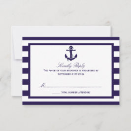 Het Nautical Anchor Navy Stripe Wedding Collectie RSVP Kaartje