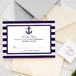 Het Nautical Anchor Navy Stripe Wedding Collectie RSVP Kaartje