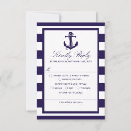 Het Nautical Anchor Navy Stripe Wedding Collectie RSVP Kaartje