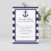 Het Nautical Anchor Navy Stripe Wedding Collectie RSVP Kaartje (Staand voorkant)