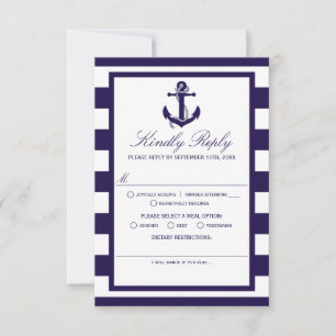 Het Nautical Anchor Navy Stripe Wedding Collectie RSVP Kaartje