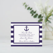 Het Nautical Anchor Navy Stripe Wedding Collectie Save The Date (Staand voorkant)