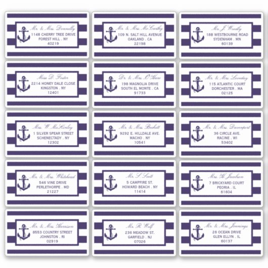 Het Nautical Anchor Navy Stripe Wedding Collectie Sticker (Voorkant)