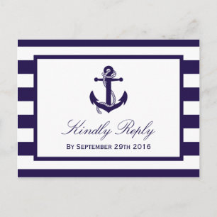 Het Nautical Anchor Navy Stripe Wedding Collectie Uitnodiging Briefkaart
