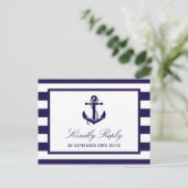 Het Nautical Anchor Navy Stripe Wedding Collectie Uitnodiging Briefkaart (Staand voorkant)