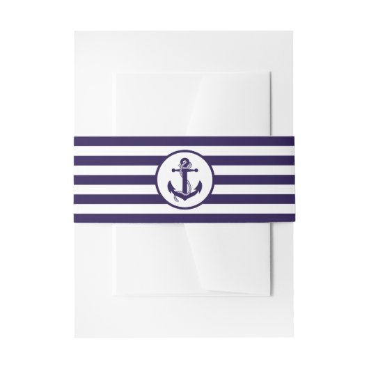 Het Nautical Anchor Navy Stripe Wedding Collectie Uitnodigingen Wikkel (Voorkant Voorbeeld)