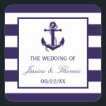 Het Nautical Anchor Navy Stripe Wedding Collectie Vierkante Sticker<br><div class="desc">Het collectie voor de marineslag is perfect voor elk stel dat een romantisch huwelijk door het zee plant. Deze uitnodigingszegels kunnen gepersonaliseerd worden voor je speciale gelegenheid en maken het perfecte label voor elke bruiloft,  vrijgezellenfeest,  verlofpartij,  verjaardagsfeestje en nog veel meer.</div>