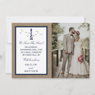 Het Nautical Lighthouse Burlap Wedding Collectie Aankondiging