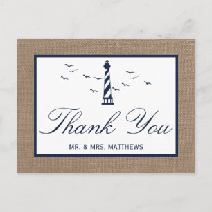 Het Nautical Lighthouse Burlap Wedding Collectie Aankondigingskaart