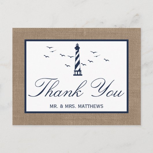 Het Nautical Lighthouse Burlap Wedding Collectie Aankondigingskaart (Voorkant)