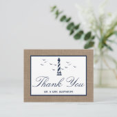 Het Nautical Lighthouse Burlap Wedding Collectie Aankondigingskaart (Staand voorkant)