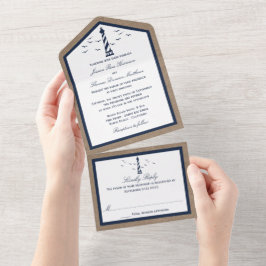 Het Nautical Lighthouse Burlap Wedding Collectie All In One Uitnodiging