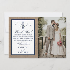 Het Nautical Lighthouse Burlap Wedding Collectie Bedankkaart