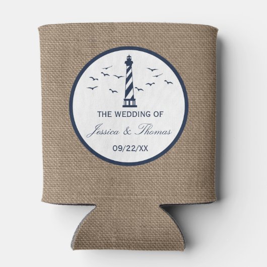 Het Nautical Lighthouse Burlap Wedding Collectie Blikjeskoeler (Achterkant)