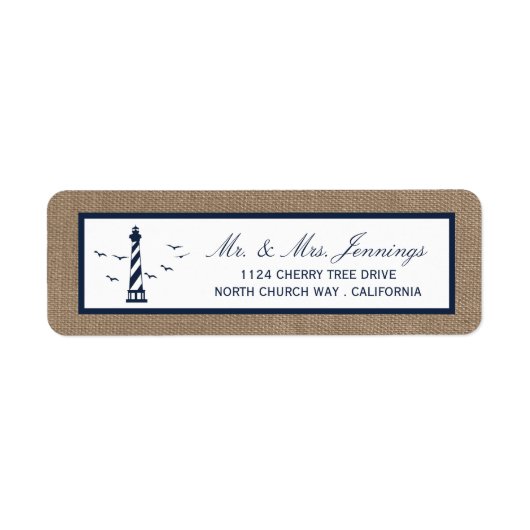 Het Nautical Lighthouse Burlap Wedding Collectie Etiket (Voorkant)