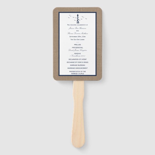 Het Nautical Lighthouse Burlap Wedding Collectie Handwaaier (Voorkant)