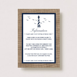 Het Nautical Lighthouse Burlap Wedding Collectie Informatiekaartje