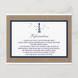 Het Nautical Lighthouse Burlap Wedding Collectie Informatiekaartje
