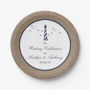Het Nautical Lighthouse Burlap Wedding Collectie Papieren Bordje