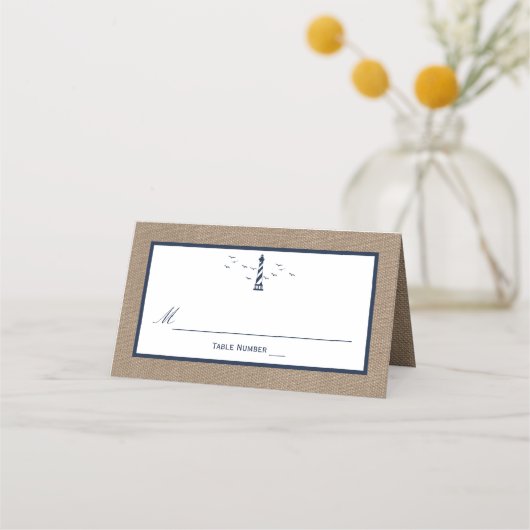 Het Nautical Lighthouse Burlap Wedding Collectie Plaatskaartje (Voorkant)