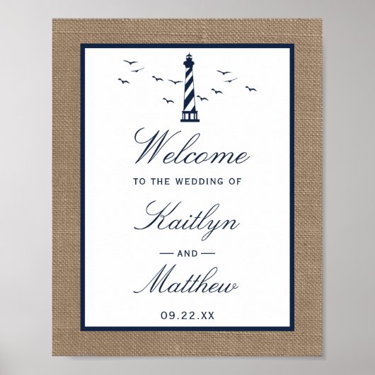Het Nautical Lighthouse Burlap Wedding Collectie Poster (Voorkant)