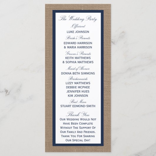 Het Nautical Lighthouse Burlap Wedding Collectie Programmakaart (Achterkant)