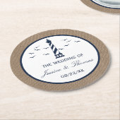 Het Nautical Lighthouse Burlap Wedding Collectie Ronde Kartonnen Onderzetter (Gebogen)
