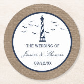 Het Nautical Lighthouse Burlap Wedding Collectie Ronde Kartonnen Onderzetter (Voorkant)