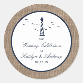 Het Nautical Lighthouse Burlap Wedding Collectie Ronde Sticker