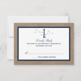 Het Nautical Lighthouse Burlap Wedding Collectie RSVP Kaartje