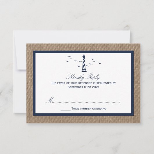 Het Nautical Lighthouse Burlap Wedding Collectie RSVP Kaartje (Voorkant)