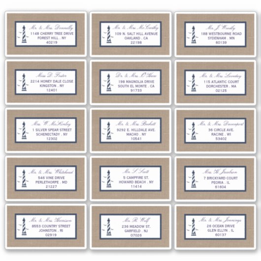 Het Nautical Lighthouse Burlap Wedding Collectie Sticker (Voorkant)