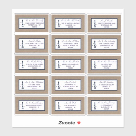 Het Nautical Lighthouse Burlap Wedding Collectie Sticker (Vel)