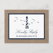 Het Nautical Lighthouse Burlap Wedding Collectie Uitnodiging Briefkaart (Voorkant)