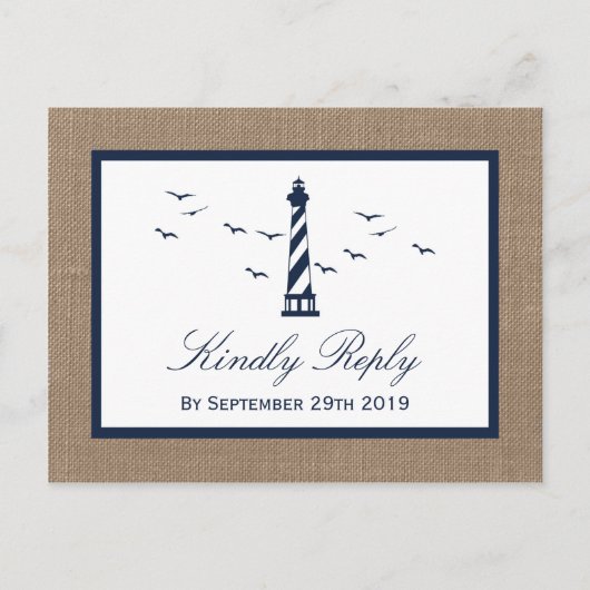 Het Nautical Lighthouse Burlap Wedding Collectie Uitnodiging Briefkaart (Voorkant)