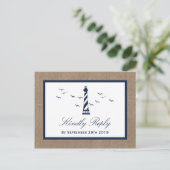 Het Nautical Lighthouse Burlap Wedding Collectie Uitnodiging Briefkaart (Staand voorkant)
