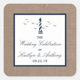Het Nautical Lighthouse Burlap Wedding Collectie Vierkante Sticker