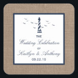 Het Nautical Lighthouse Burlap Wedding Collectie Vierkante Sticker<br><div class="desc">Geniet in stijl met deze stijlvolle en zeer trendy bruiloft ten gunste van stickers. Dit ontwerp is gemakkelijk te personaliseren met uw speciale gebeurtenisformulering en uw gasten zullen enthousiast zijn wanneer zij deze geweldige stickers zien.</div>