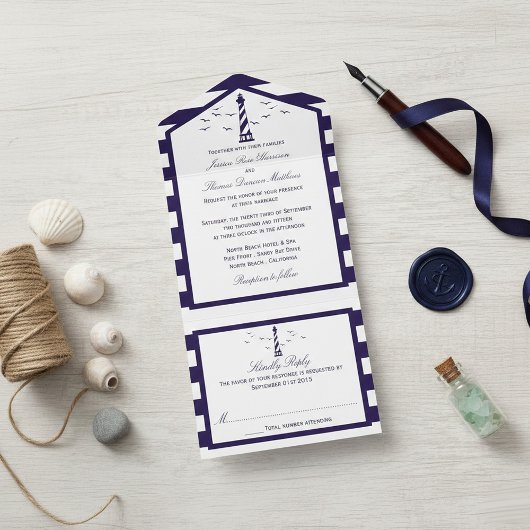 Het Nautical Lighthouse Wedding Collectie All In One Uitnodiging