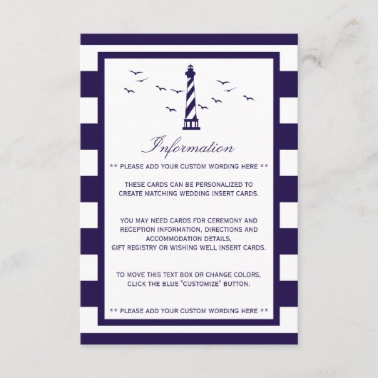 Het Nautical Lighthouse Wedding Collectie Informatiekaartje (Voorkant)