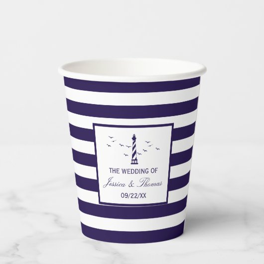 Het Nautical Lighthouse Wedding Collectie Papieren Bekers (Achterkant)