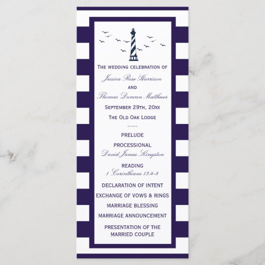 Het Nautical Lighthouse Wedding Collectie Programmakaart (Voorkant)