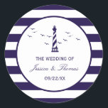 Het Nautical Lighthouse Wedding Collectie Ronde Sticker<br><div class="desc">Geniet in stijl met deze stijlvolle en zeer trendy bruiloft ten gunste van stickers. Dit ontwerp is gemakkelijk te personaliseren met uw speciale gebeurtenisformulering en uw gasten zullen enthousiast zijn wanneer zij deze geweldige stickers zien.</div>