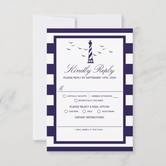 Het Nautical Lighthouse Wedding Collectie RSVP Kaartje (Voorkant)